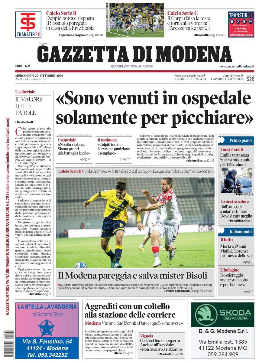 Prima-pagina-gazzetta di modena-oggi-edizione-del-2024-10-30